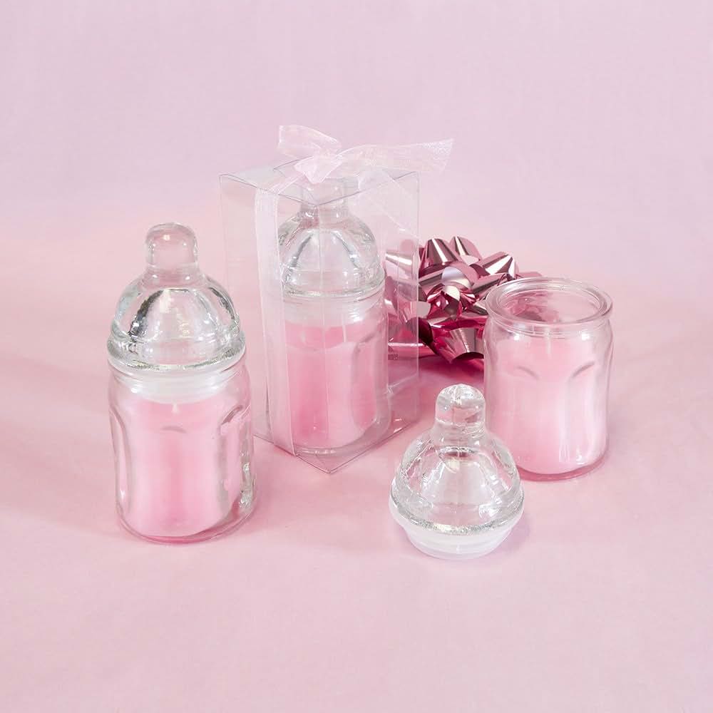 Lunaura 12 pcs Scented Baby Powder Pink Glass Baby Bottle Container Candles, Palm Wax Candle, Baby Shower Gifts