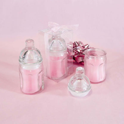 Lunaura 12 pcs Scented Baby Powder Pink Glass Baby Bottle Container Candles, Palm Wax Candle, Baby Shower Gifts