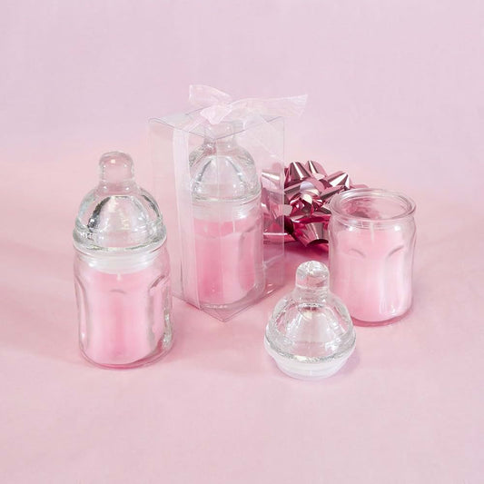 Lunaura 12 pcs Scented Baby Powder Pink Glass Baby Bottle Container Candles, Palm Wax Candle, Baby Shower Gifts