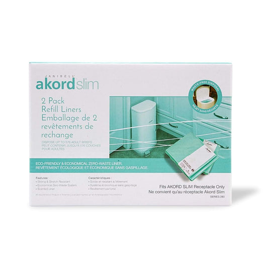 Janibell Akord Slim Adult Diaper Pail Refill Liners, 2 Count, Odor Locking, Fits Akord 280