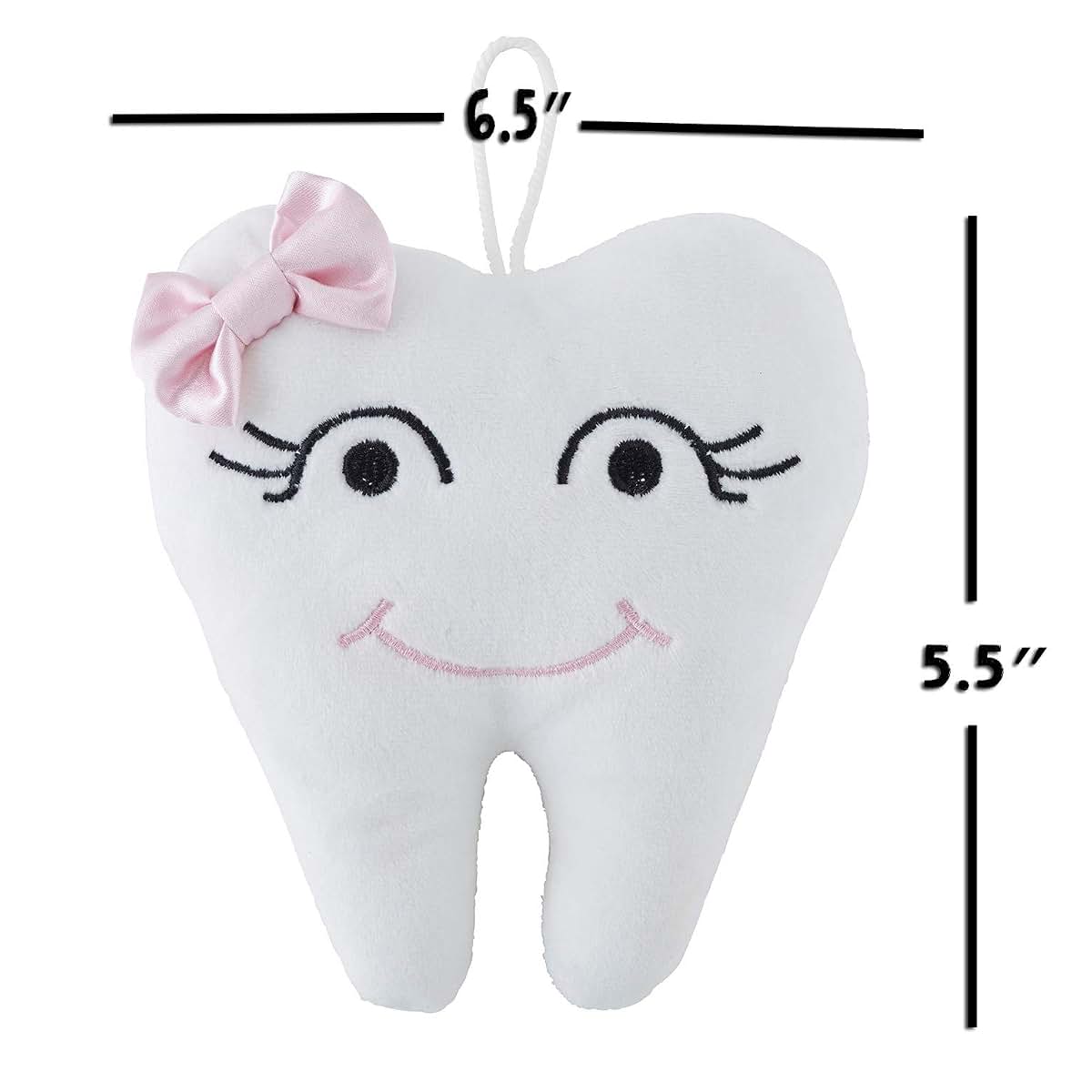 Stephan Baby Plush Tooth-Shaped Fairy Pillow, White with Pink Bow, 5 1/2 inch (photo 4)