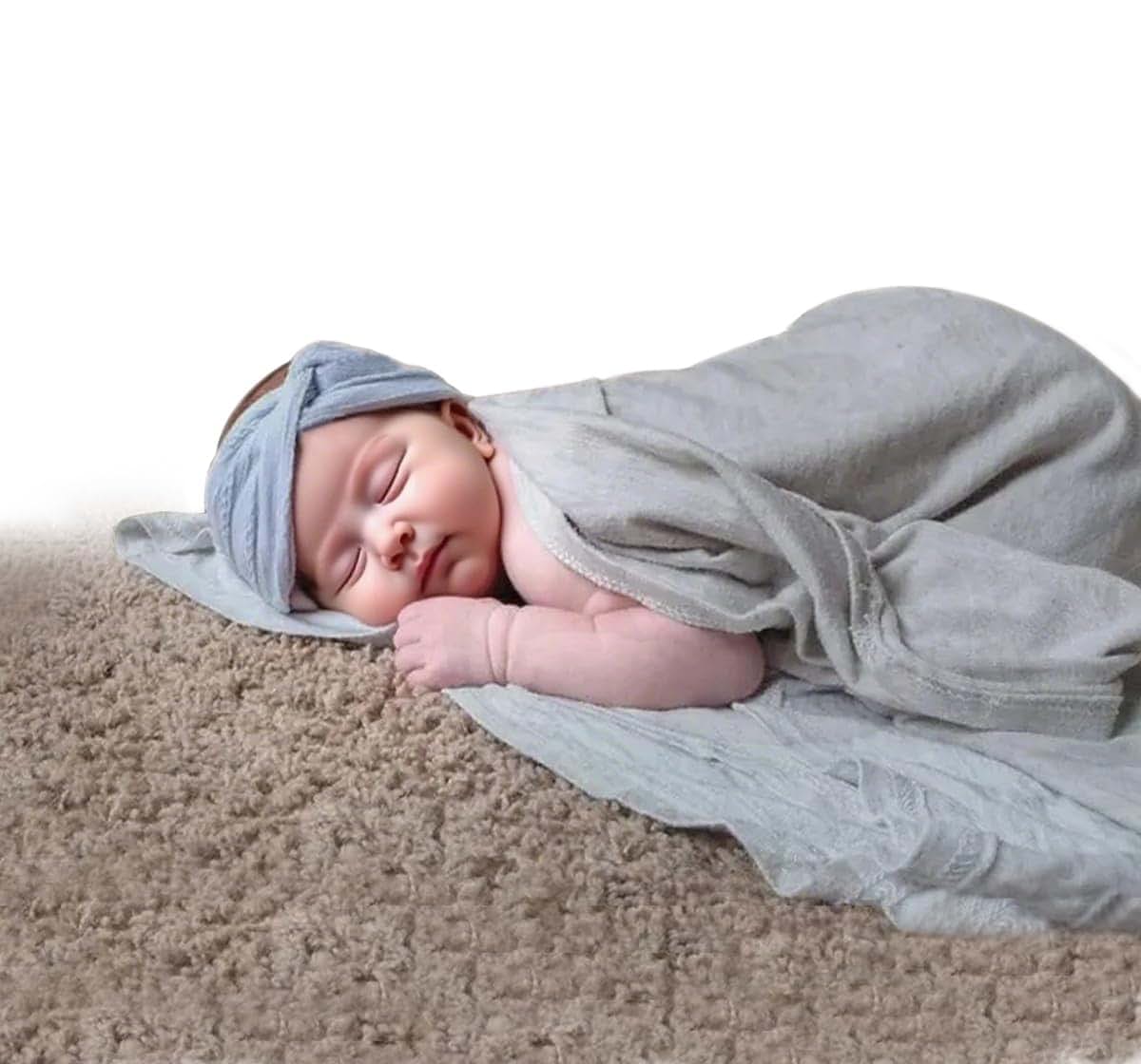 Belsen Baby Knotted Wide Stretch Nylon Headband in Light Khaki (photo 3)