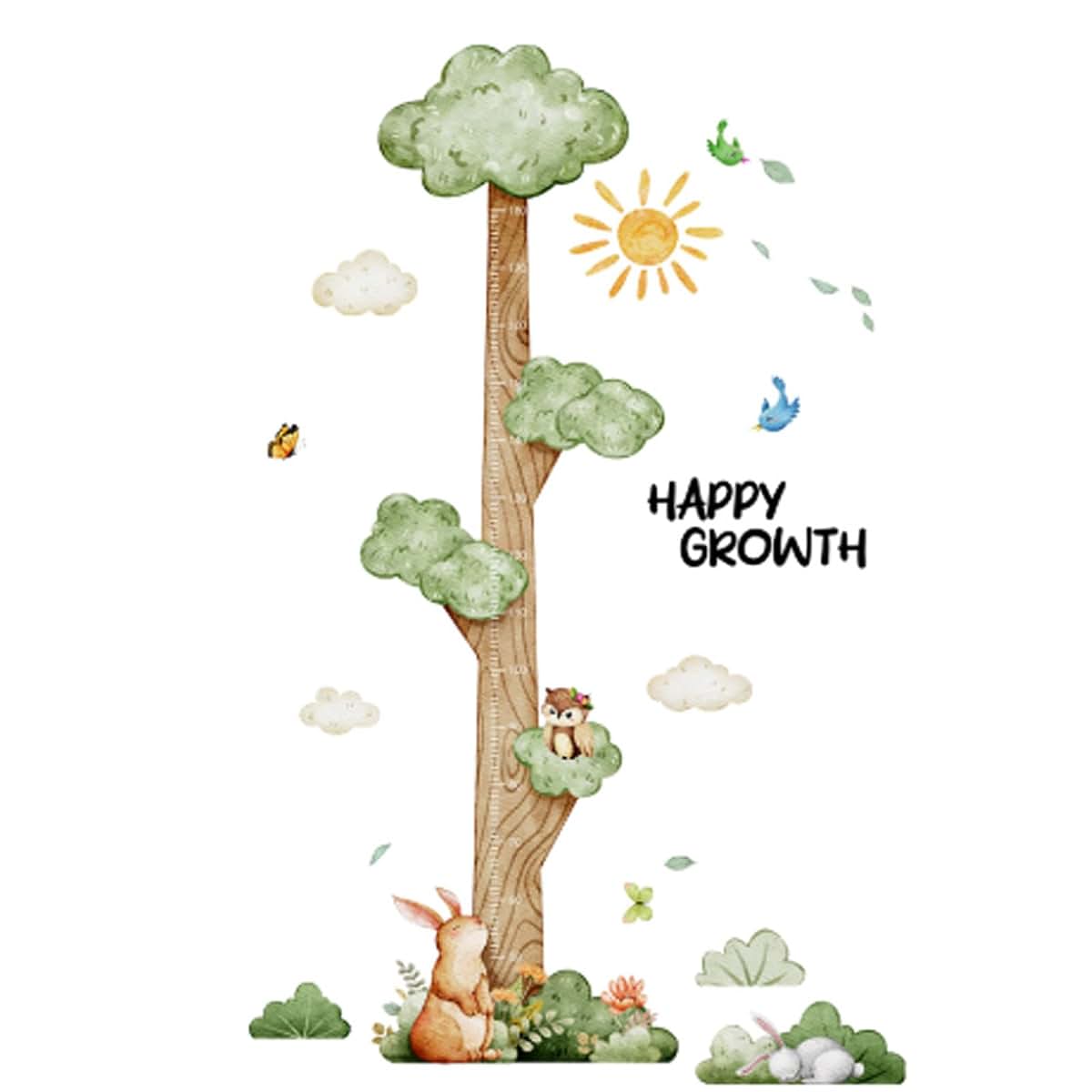 LULUG Cartoon Animals Big Tree Height Measure Wall Sticker