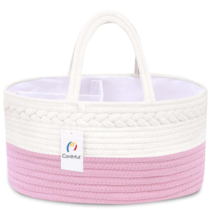 Conthfut Baby Diaper Caddy Organizer Pink Cotton Rope Nursery Storage Bin