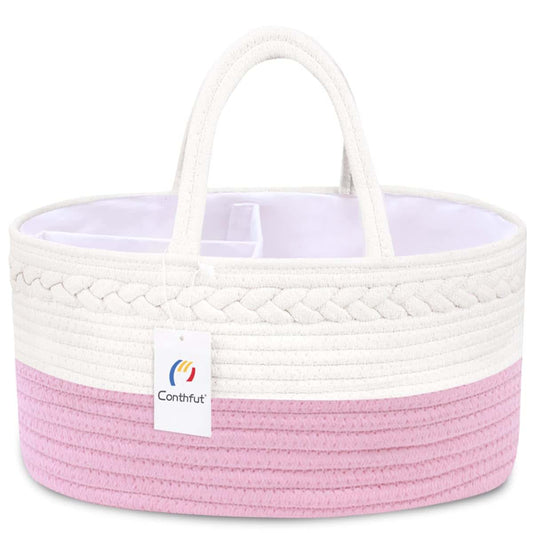 Conthfut Baby Diaper Caddy Organizer Pink Cotton Rope Nursery Storage Bin