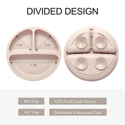 Eascrozn 2 Pack Silicone Baby Plates with Suction and Stainless Steel Utensils