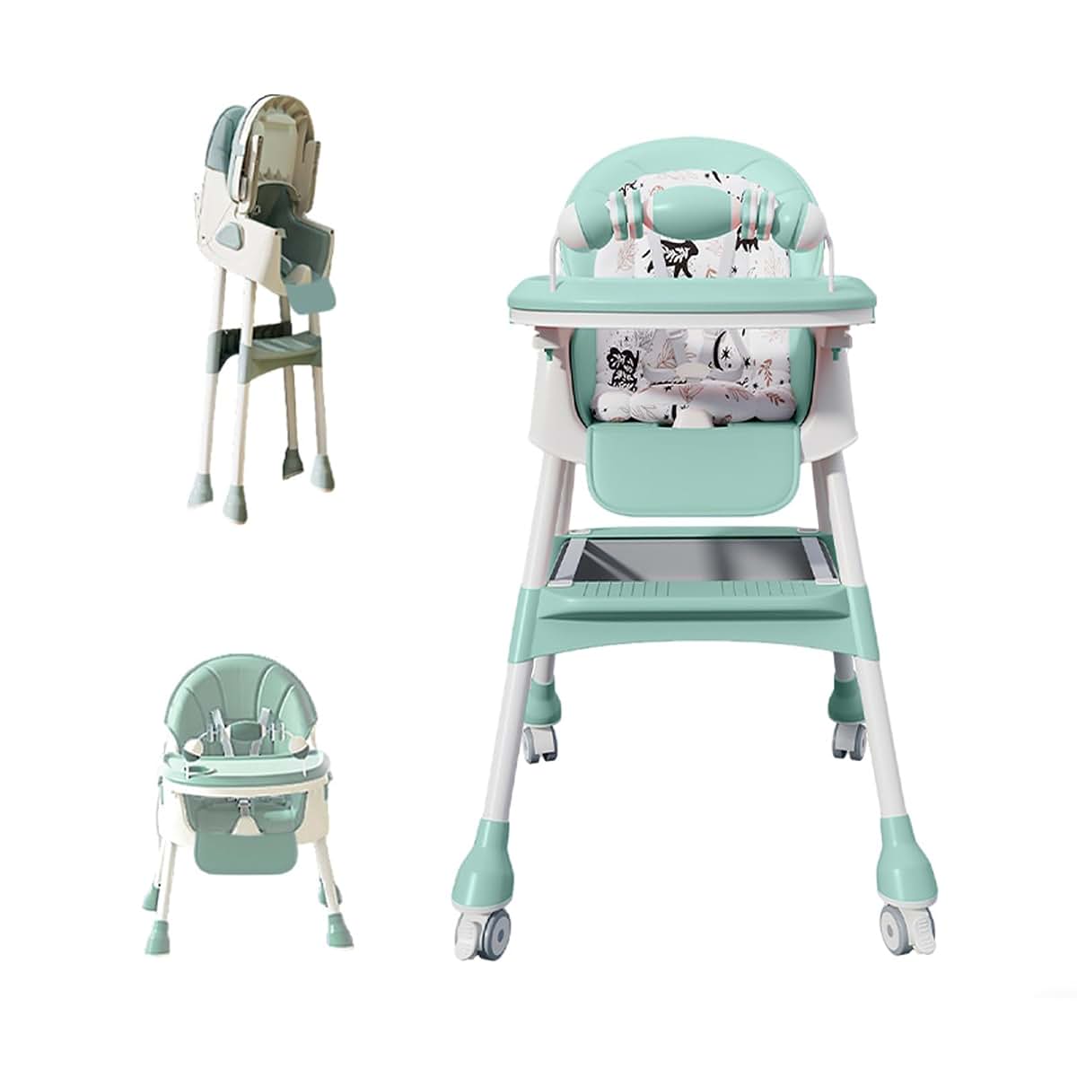 Foldable 4-In-1 Baby High Chair With Detachable PU Cushion