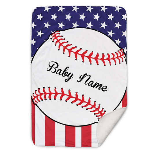 NICTIMEID Personalized Baseball Newborn Gift for Baby Boys Custom Blanket with Baby Name, Super Soft Sherpa Blanket