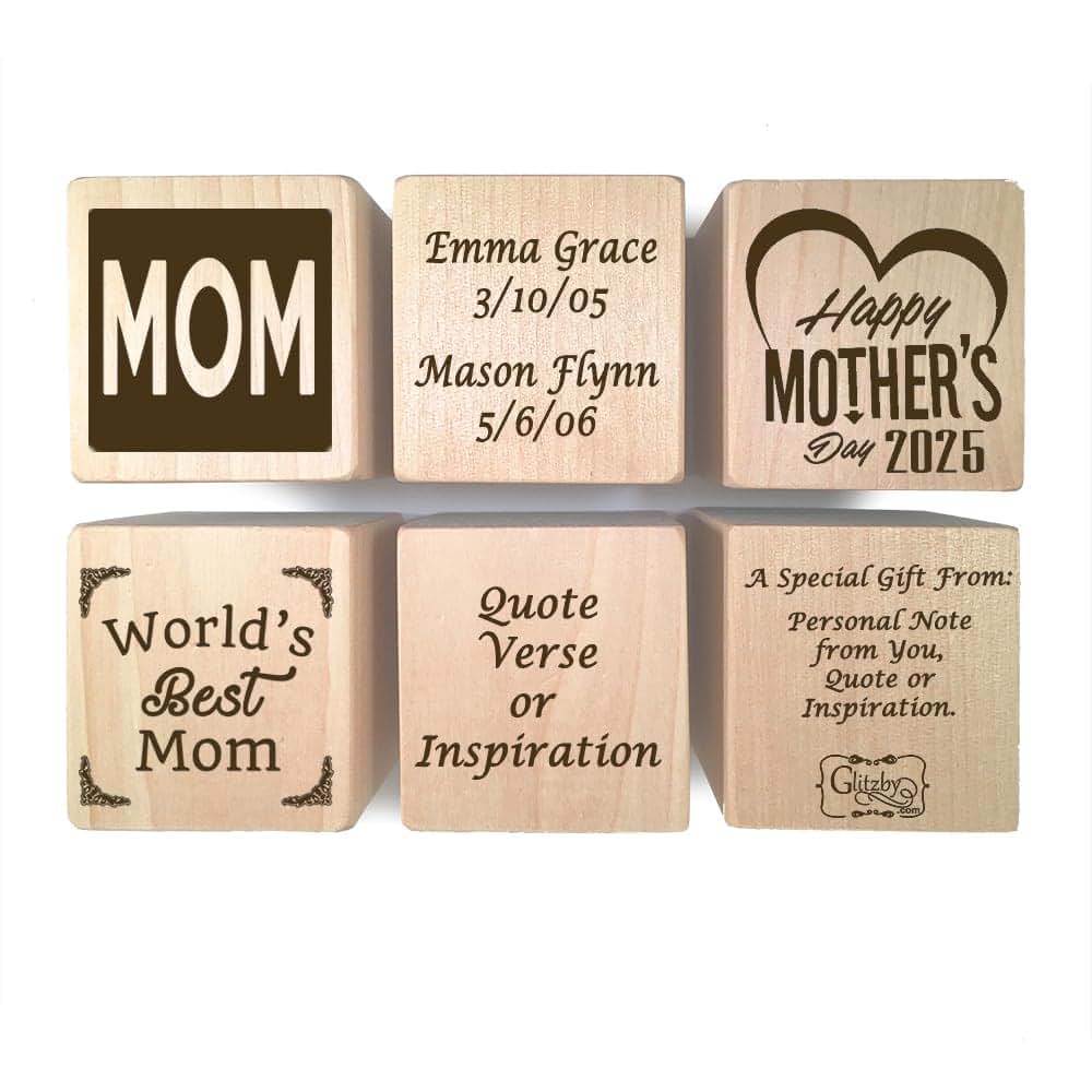 Glitzby Personalized Wooden Baby Block Custom Engraved Keepsake (photo 3)