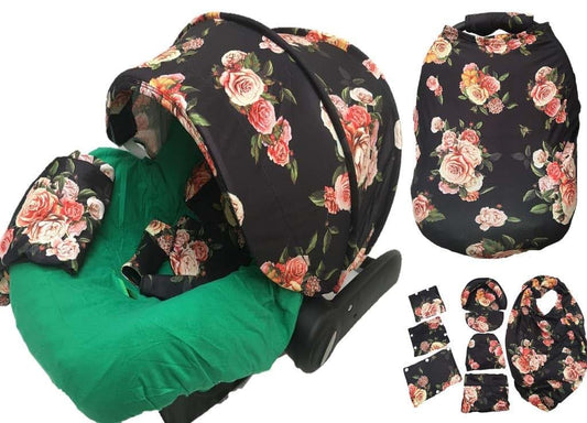 Rosy Kids 9-Piece Infant Car Seat Cover Set With Canopy And Accessories