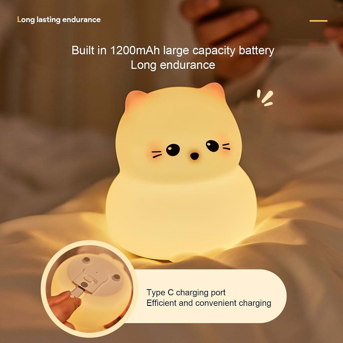 TOPINCN Cat Night Light with Silicone Tap Control