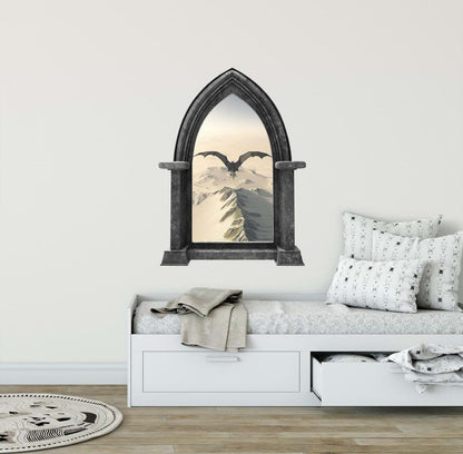 Stickit Graphix Castle Scape BLACK DRAGON 2 Granite Castle Window Wall Decal Fantasy Medieval Dragons Peel and Stick