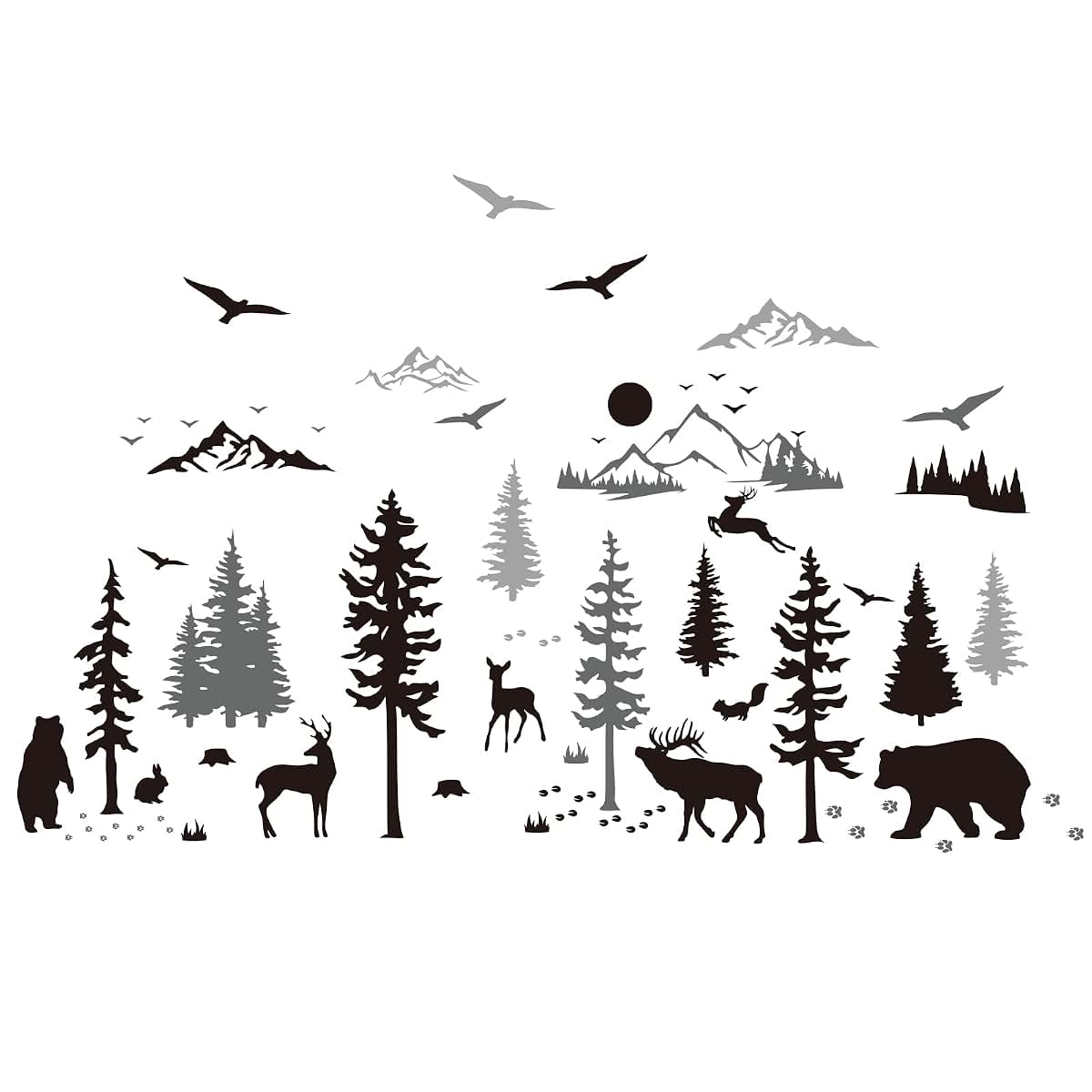 Superdant Forest Deer Wall Decals With Mountain Sun Theme For Nursery