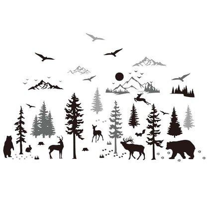 Superdant Forest Deer Wall Decals With Mountain Sun Theme For Nursery