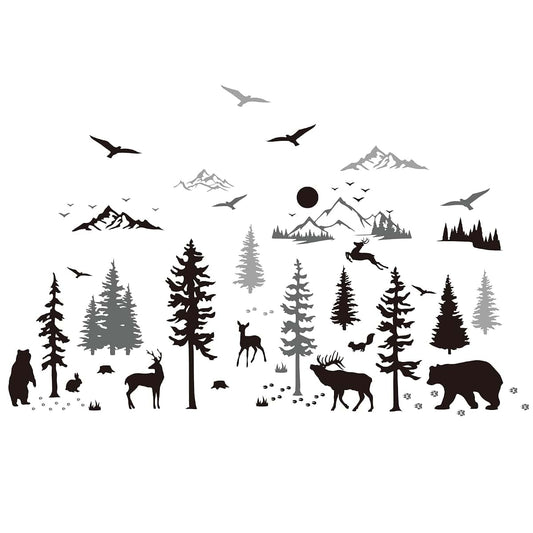 Superdant Forest Deer Wall Decals With Mountain Sun Theme For Nursery