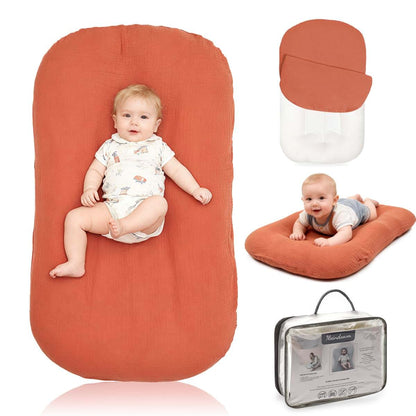 BabyOneStop Baby Lounger for Newborn 0-24 Months, Soft Cotton Infant Support Cushion with Travel Bag