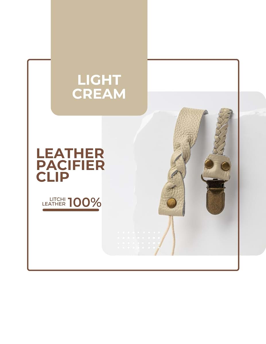 Little Bug Boutique 2-Pack Leather Baby Pacifier Clips - Soft Beige (photo 3)