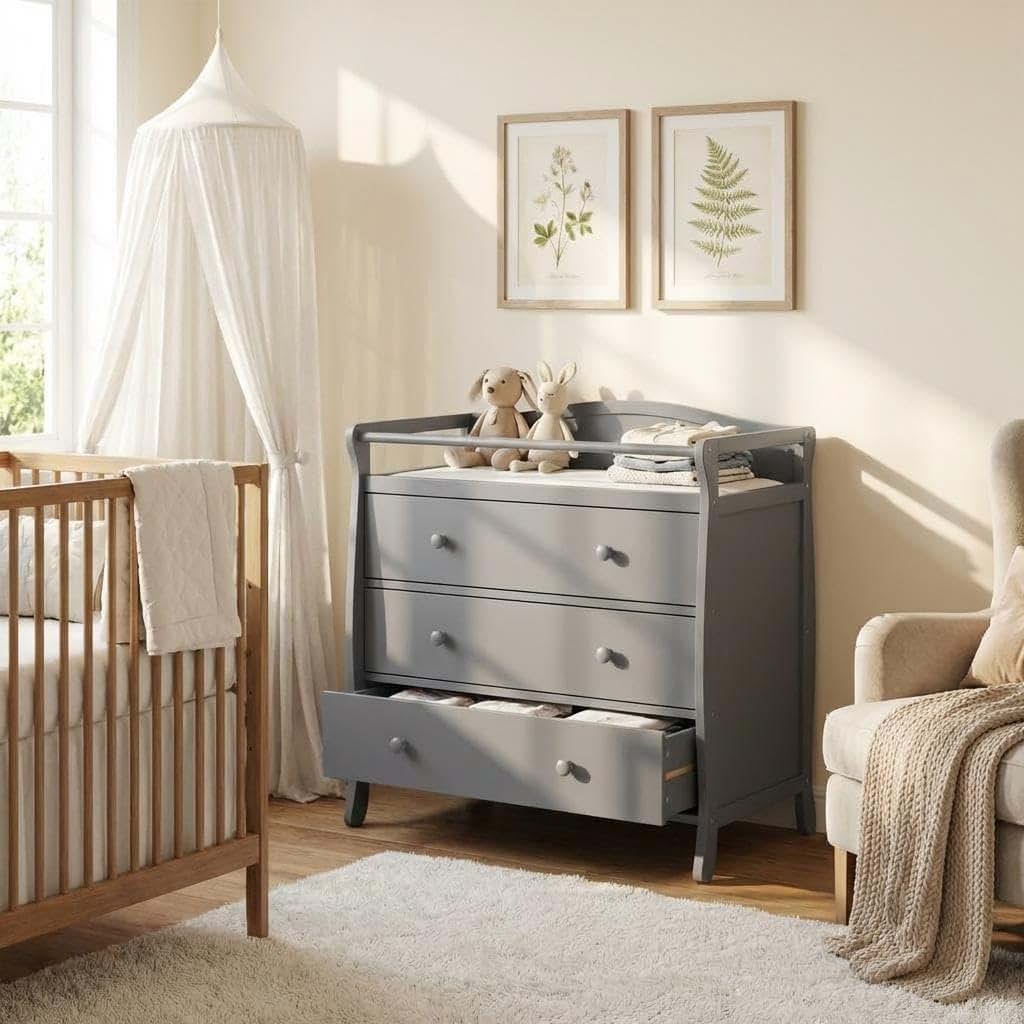 GarveeHome 3-Drawer Baby Changing Table with Pad, Grey