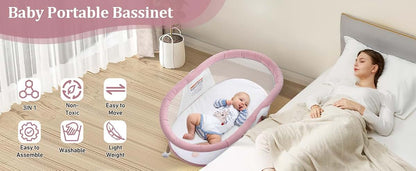 GYARING Baby bassinets,3 in1 Baby Crib, Sturdy, Portable & Easy to Assemble,Mosquito net and Portable Bag Included. (photo 3)