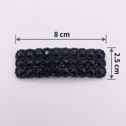 Tustao 2Pcs Black Rhinestones Snap Hair Clips