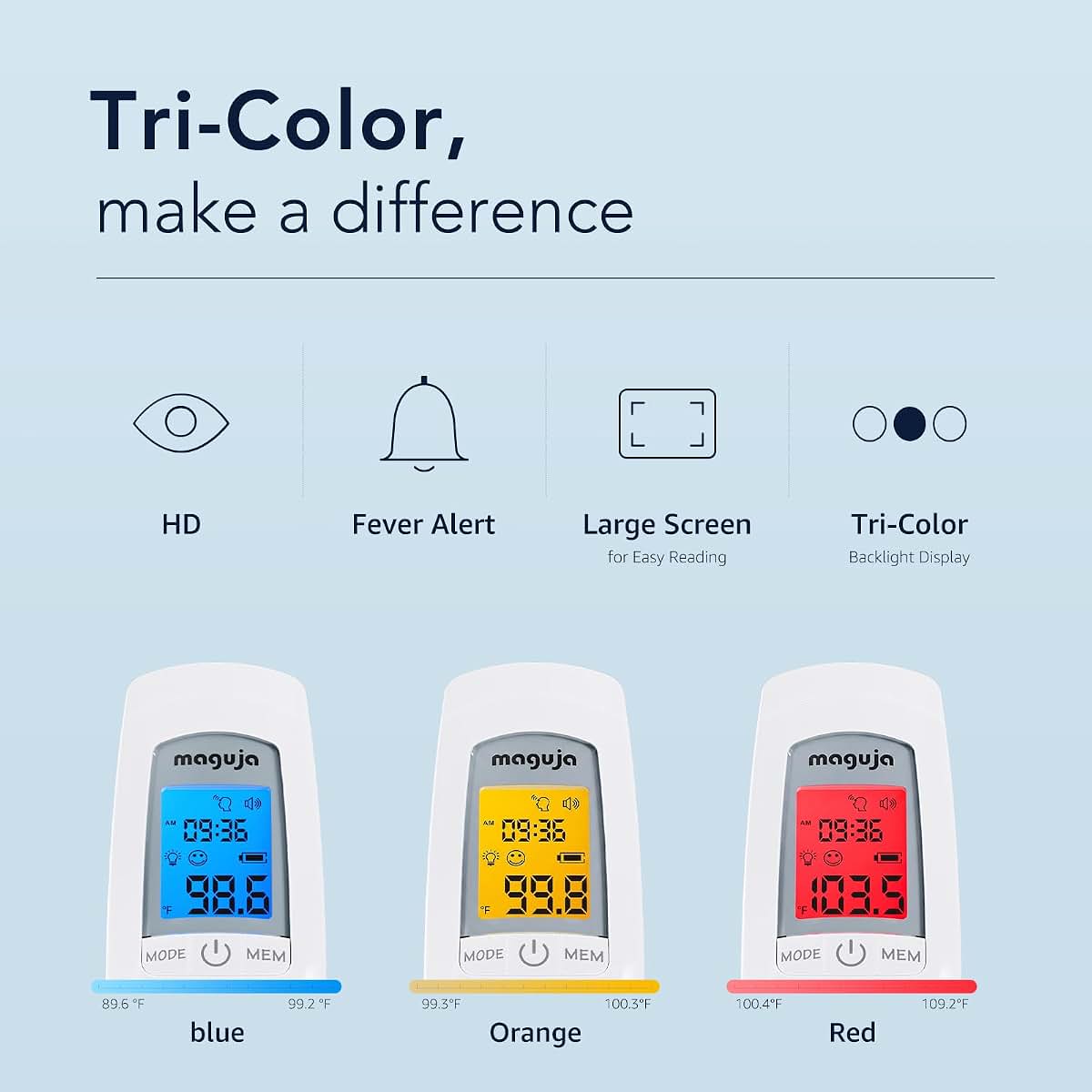 maguja Touchless Infrared Forehead Thermometer with 3-in-1 LCD Display and Fever Alarm