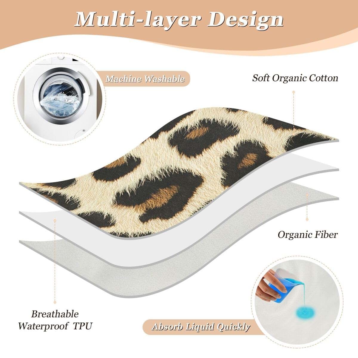 Leopard Print Waterproof Mattress Pad Protector (34" x 52")
