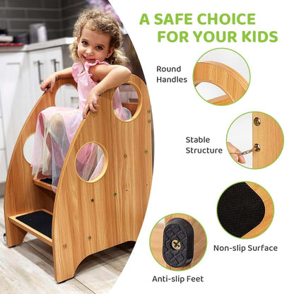 StrongTek Toddler 3-Step Wooden Ladder And Standing Tower