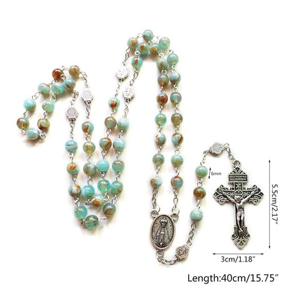 BOGEEL Rosary Beads Necklace 6mm with Crucifix for Catholic Pendant