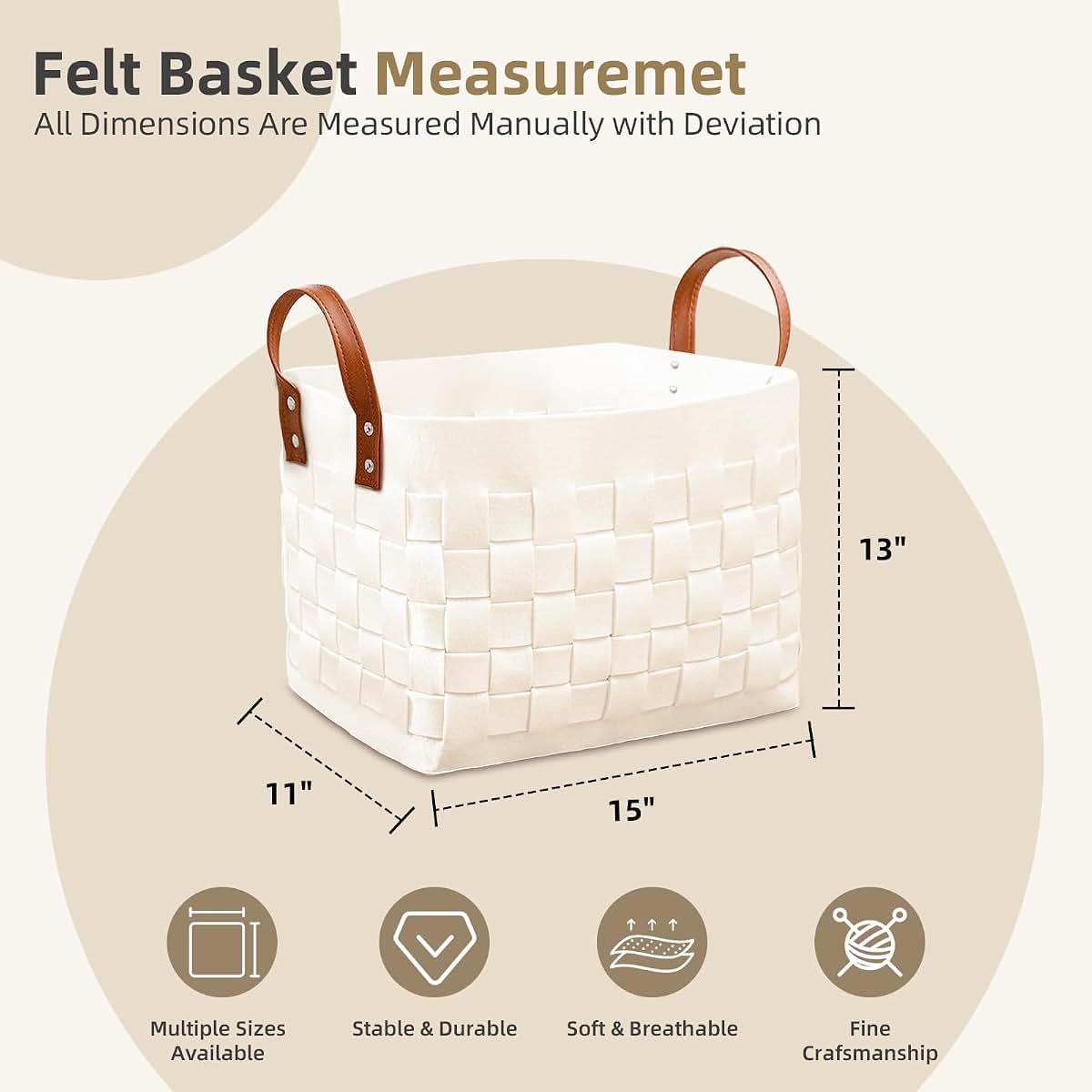 boldmonkey Blankets Basket 15 " x13 x11 2 Pack, Large Rectangular Laundry Hamper with Leather Handle, Soft Dog Toy
