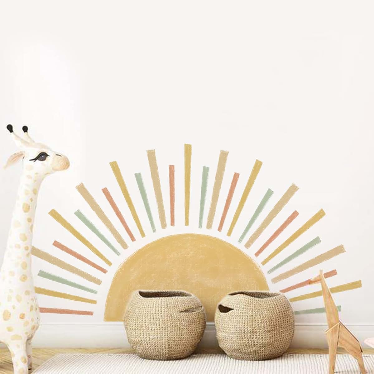 JoyuHome Watercolor Boho Sun Wall Decals Peel And Stick Sunrise Stickers