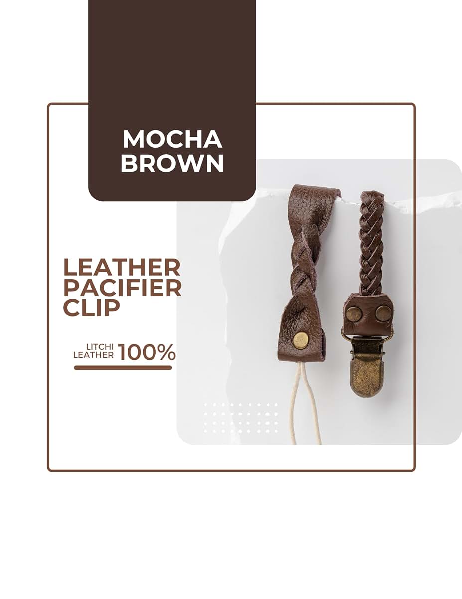 Little Bug Boutique LLC Little Bug Boutique 2-Pack Leather Baby Pacifier Clips - Neutral Pacifier Holders for Baby (photo 2)