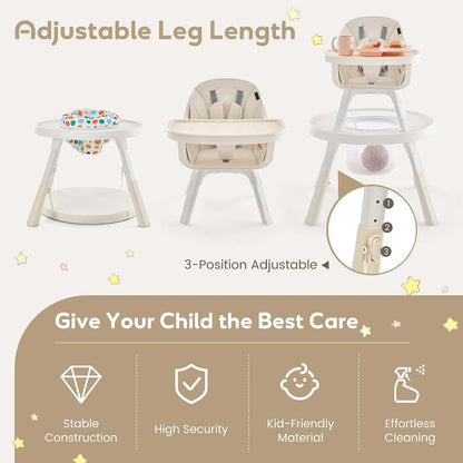 HONEY JOY 7-in-1 Convertible Baby High Chair with Adjustable Tray and Removable Cushion, Beige