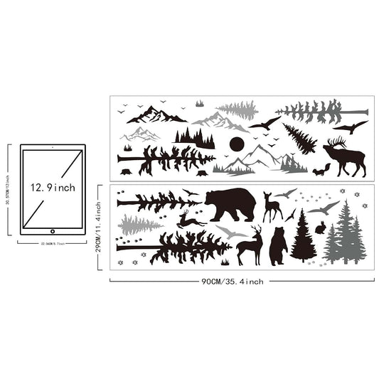Superdant Forest Deer Wall Decals With Mountain Sun Theme For Nursery