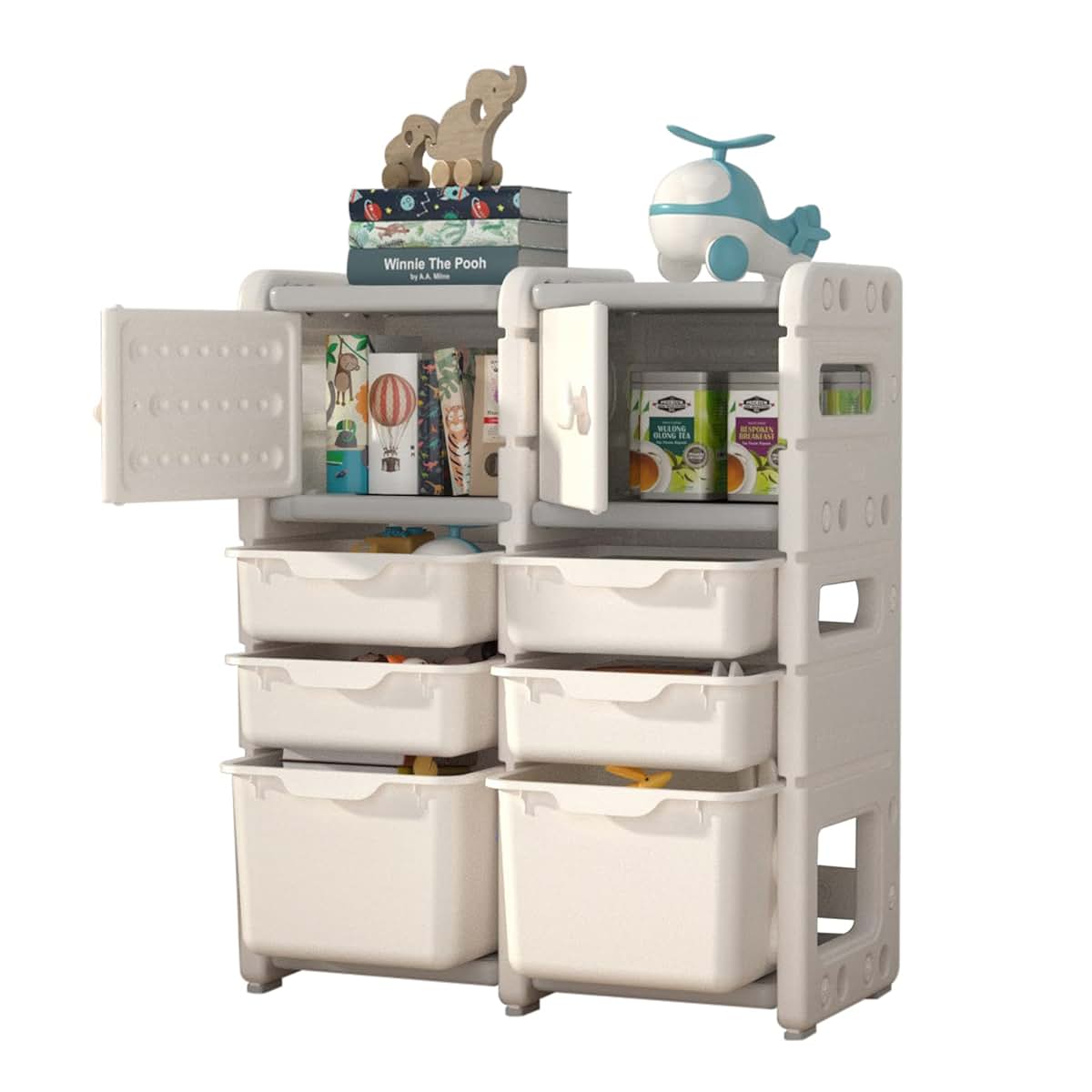 UNICOO Kids Storage Shelves Toy Organizer Bookshelf With 6 Bins For Bedroom Playroom Nursery
