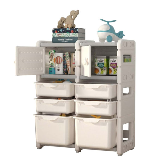 UNICOO Kids Storage Shelves Toy Organizer Bookshelf With 6 Bins For Bedroom Playroom Nursery