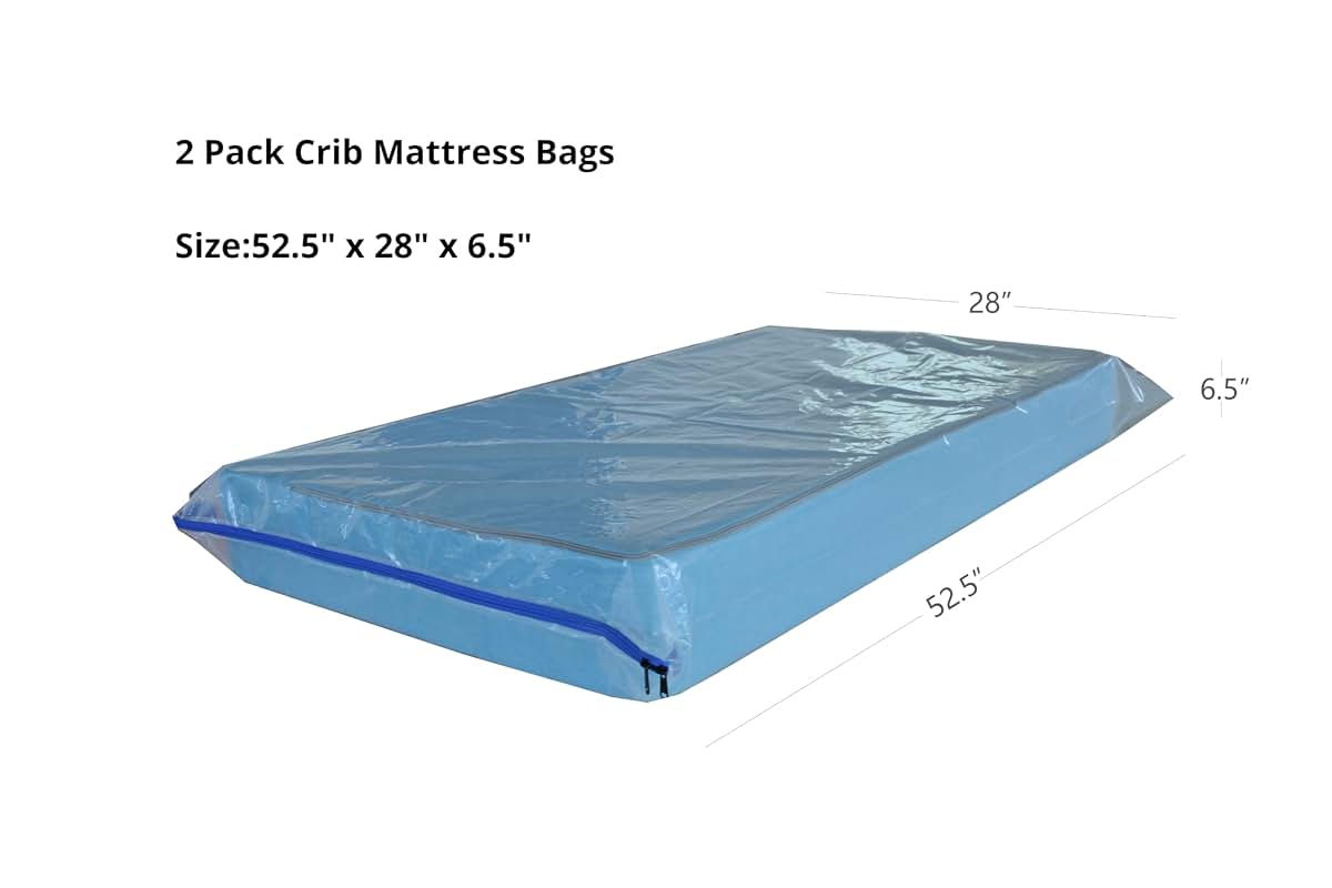Juneshe 2 Pack Crib Mattress Storage Bags With Zipper, 3 Mil Thick Plastic Cover
