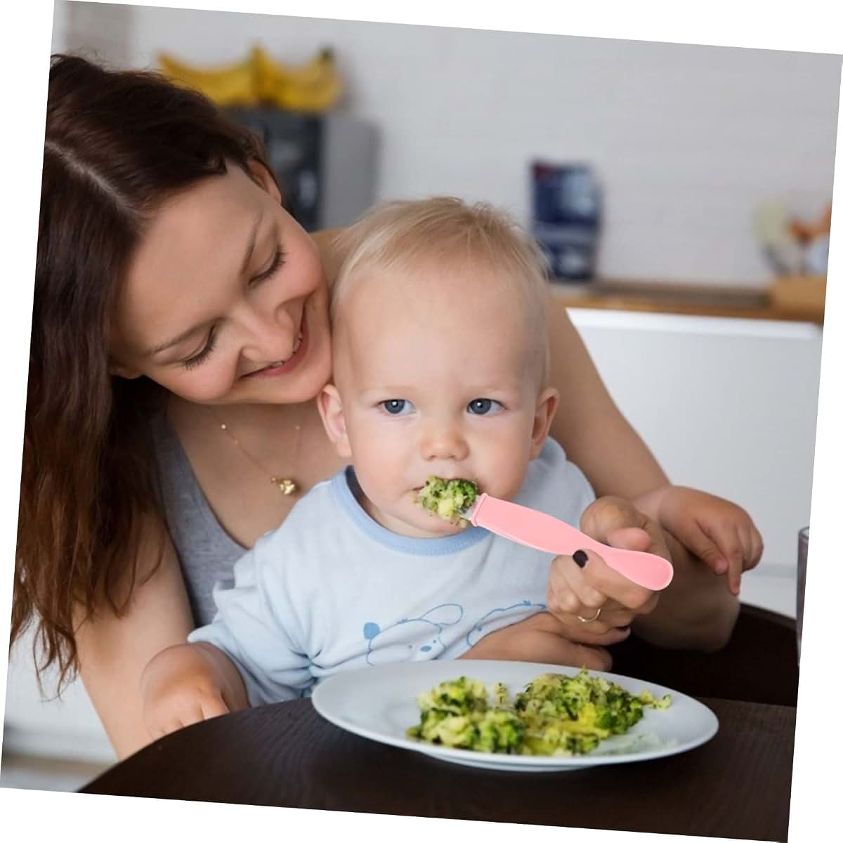 HANABASS 2pcs Pink Silicone Baby Feeding Spoons for Self Training (photo 3)