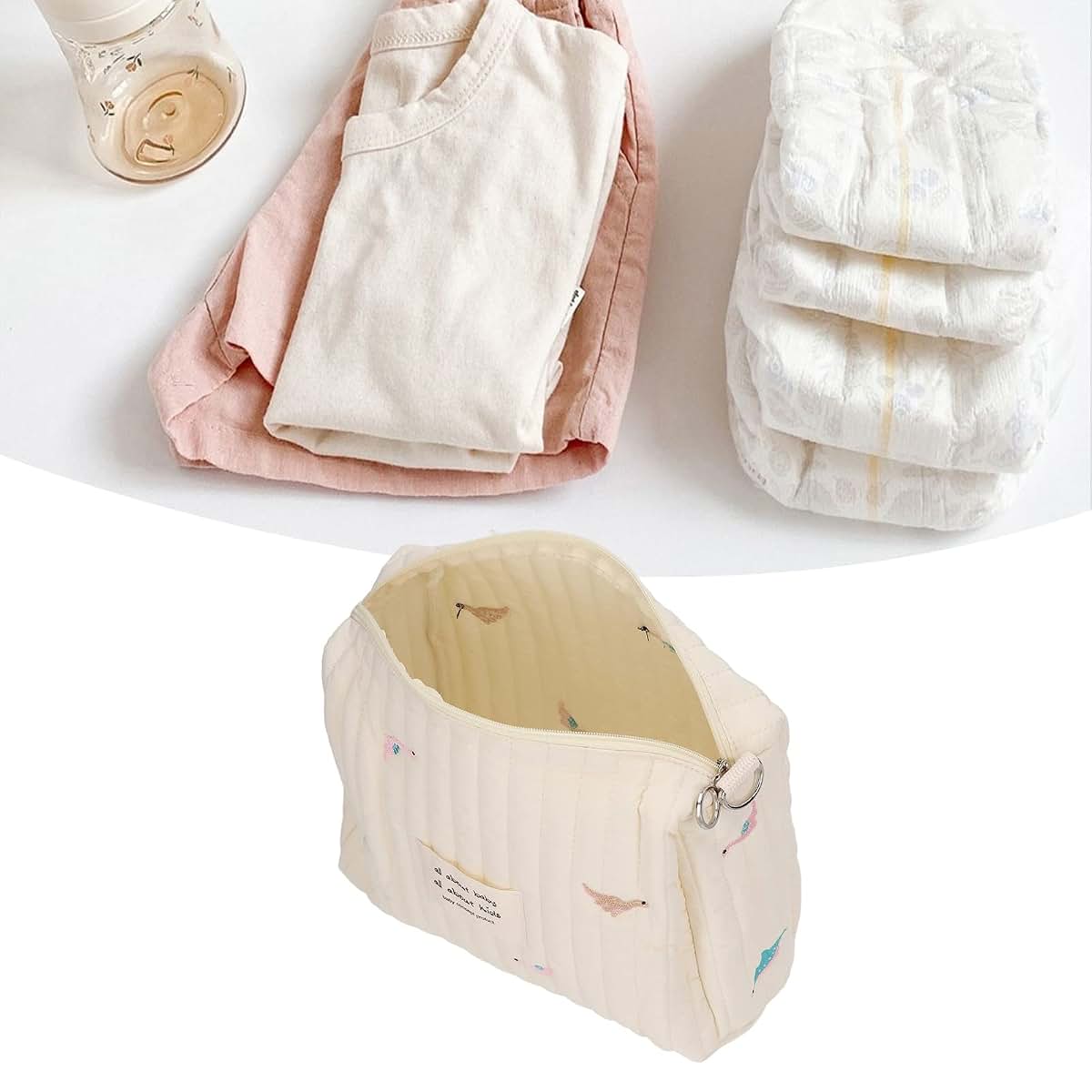 Oppwong Embroidery Quilted Cotton Dinosaur Diaper Organizer Pouch (photo 2)