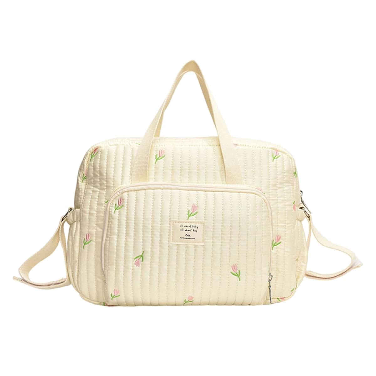 Psdndeww Stylish Large Capacity Crossbody Bag Multi Pocket Embroidered Diaper Handbag with Shoulder Strap for Travel