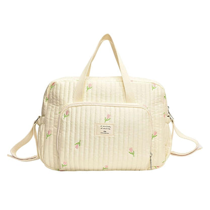 Psdndeww Stylish Large Capacity Crossbody Bag Multi Pocket Embroidered Diaper Handbag with Shoulder Strap for Travel