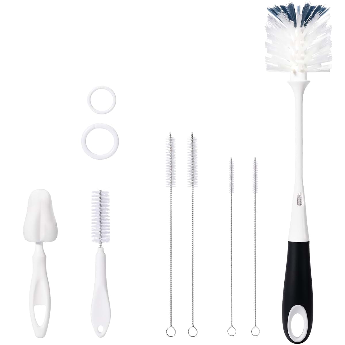 BabyOneStop 7-Piece Baby Bottle Brush Set With Hidden Cleaner And Storage Rings