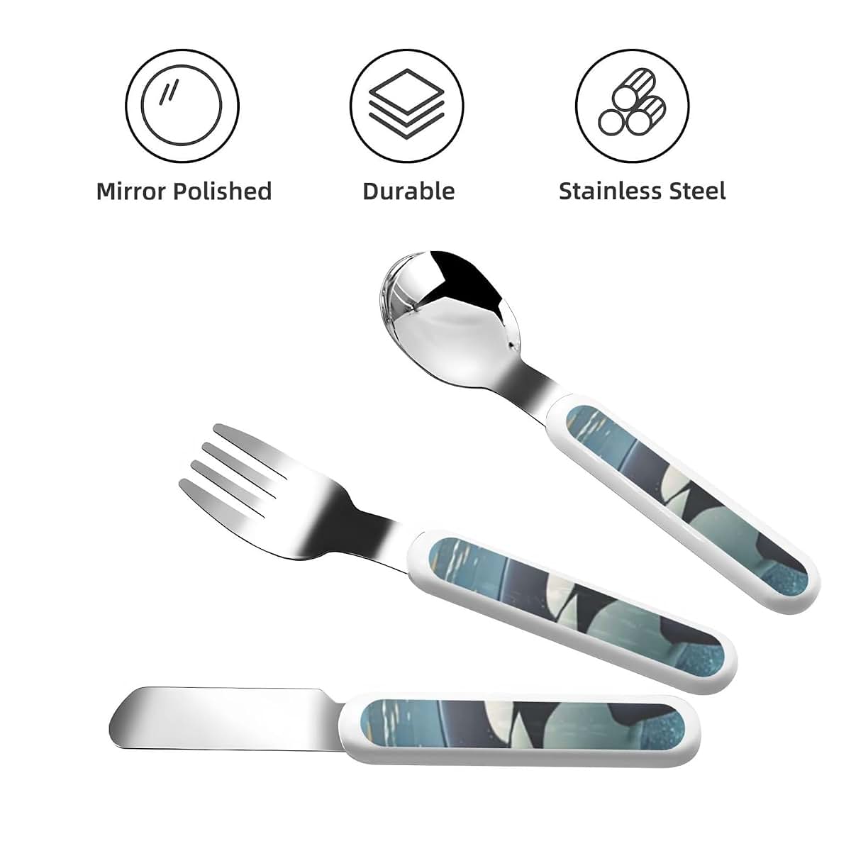LHDGBNV Stainless Steel Kids Silverware Set With Orca Whale Design (photo 3)