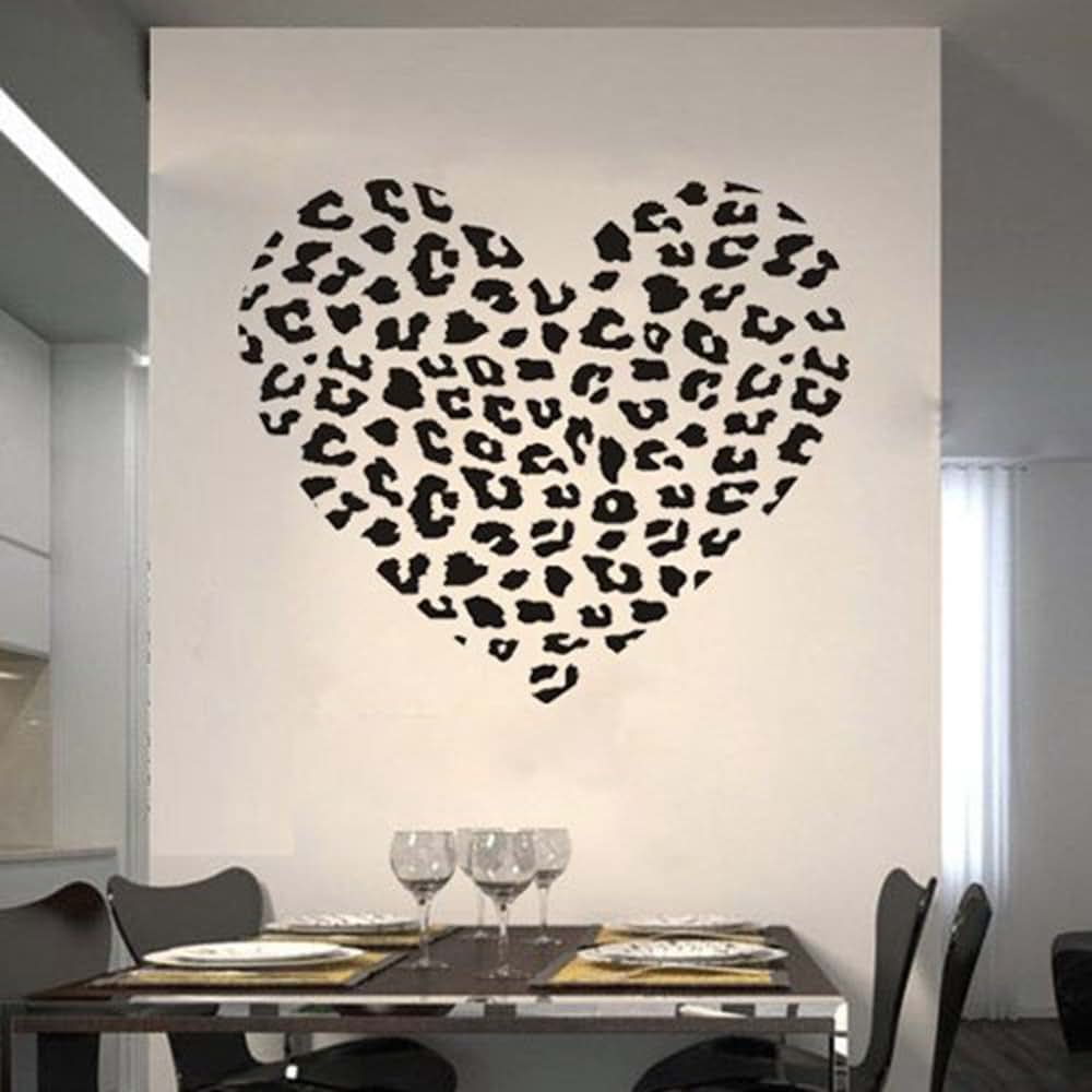 Newsee Decals 23.6" X 25.6" Cheetah Spot Print Heart Wall Sticker Decal for Home Decor Nursery Kids Room Removable