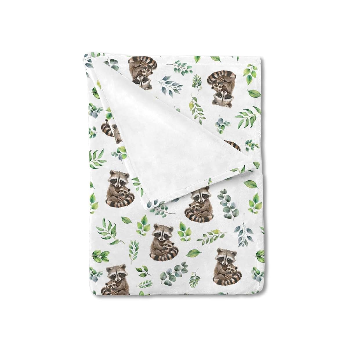 KASTLEE Cute Raccoon Green Leaves Baby Blanket