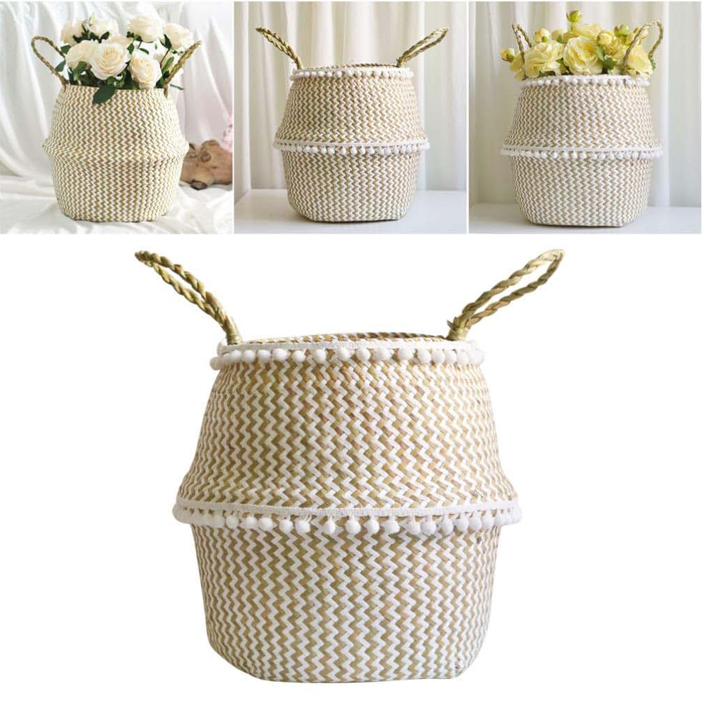 NUOBESTY Round Seagrass Belly Basket with Handles