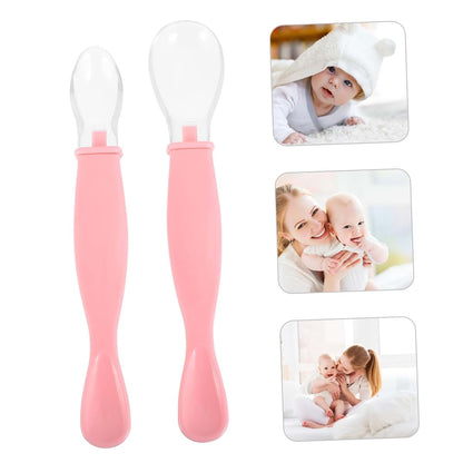 HANABASS 2pcs Pink Silicone Baby Feeding Spoons for Self Training (photo 2)