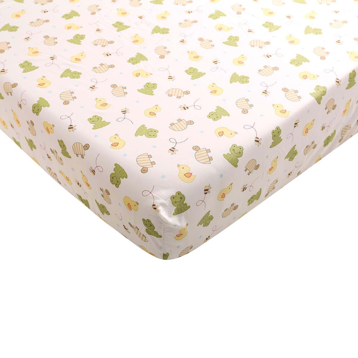 CribMATE 2-Pack White Garden Frog Theme Crib Fitted Sheets, Cotton