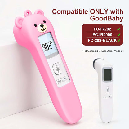 Zalcerin Cute Bear Silicone Thermometer Case for GoodBaby No-Touch Models, Pink