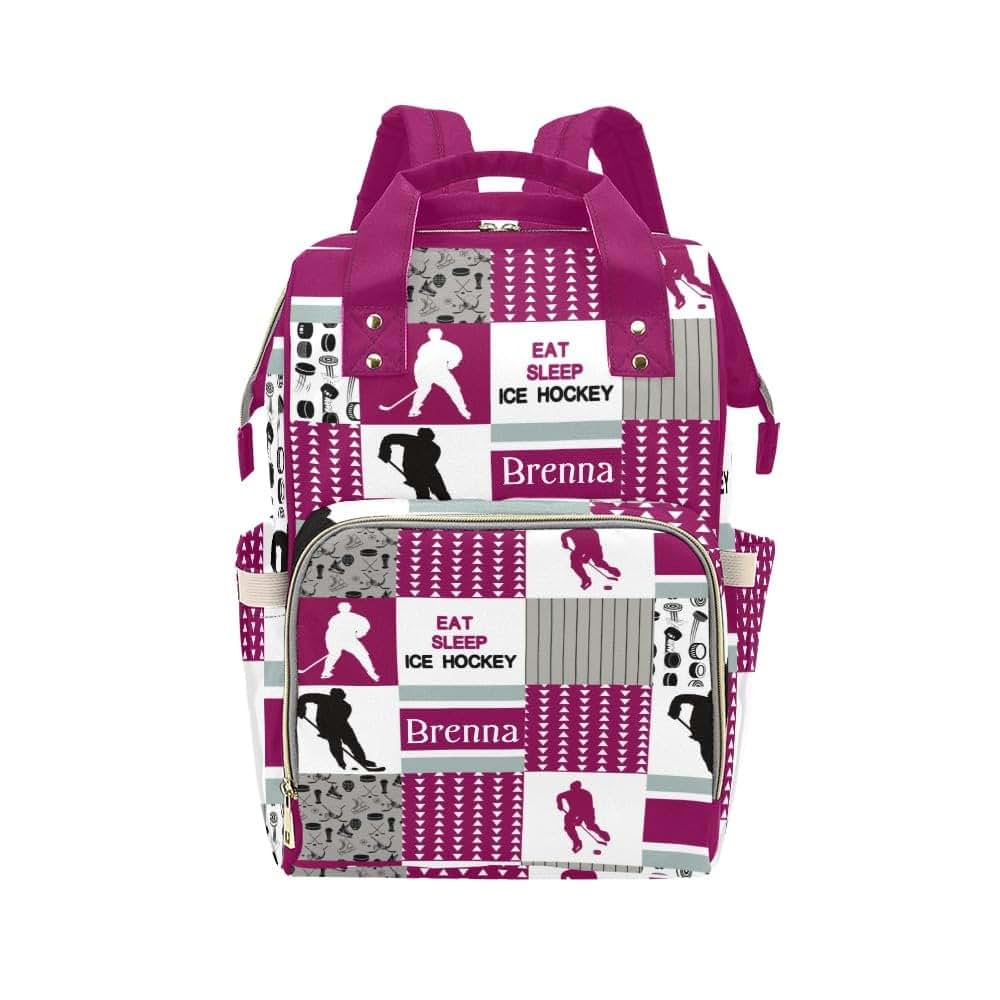 NZOOHY Personalized Diaper Bag,Ice Hockey Players Custom Name Shower Gift Diaper Backpack Baby Nappy Bag Mommy Bag for