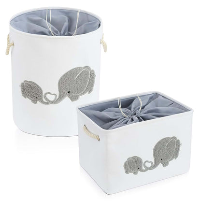 INough I nylon 2-Pack Storage Baskets, Nursery Size, Hamper & Laundry, Mother Baby Gift, Elephant Decor